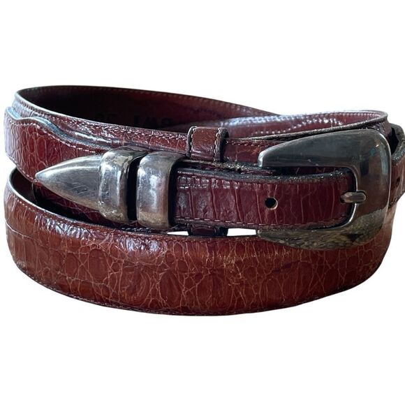 Vintage Stuart Kern American Leather Belt Mahogany Brown with Silver Buckle 36” - Picture 1 of 15